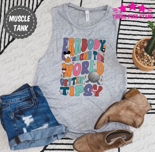 Epcot Drinking Muscle Tank, Drinking Around The World Tank Top, World Showcase Drinking Tank, Epcot Food and Wine Festival Tank Top E5235