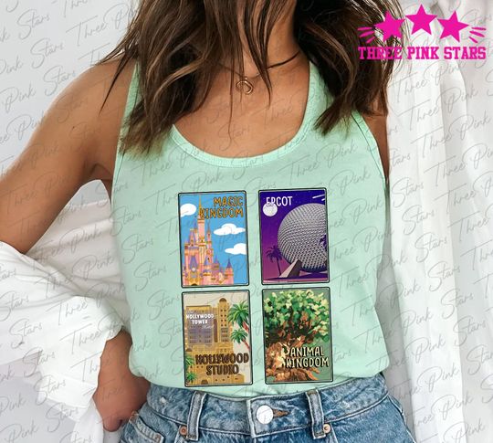 4 Parks Tour Tank Top, Theme Park Tank Top, World Park Tank, Epcot Tank Top, Magic Kingdom E5236