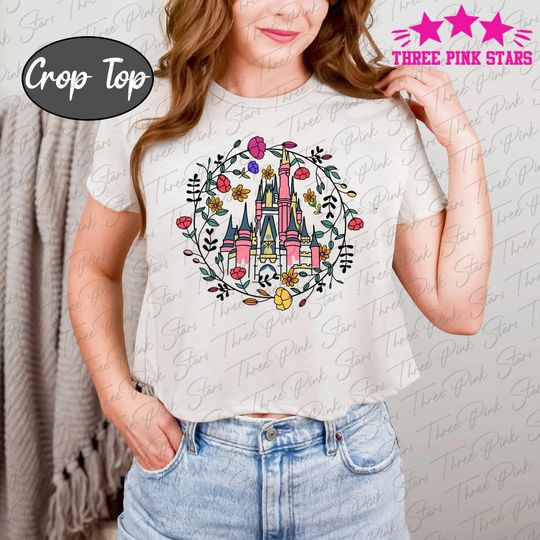 Magic Kingdom Castle Crop Top, Princess Castle Crop Top, Magic Kingdom Floral Spring Crop Tee, Magical Vacation Tee E3653