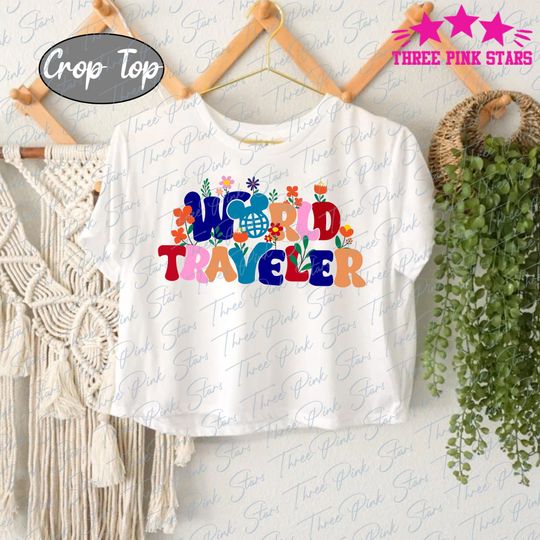 World Traveler Crop Top, Floral Epcot Crop Tee, Magic Kingdom, Girls Trip Tee, Magical Trip E5165