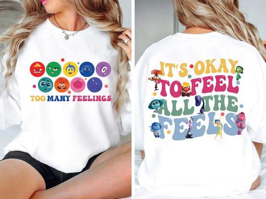 Retro 2-Sided Disney Pixar Inside Out Shirt, It'S Okay To Feel All The Feels TShirt, Mental Health Tee, Funny Disney Inside Out 2 Movie 2024