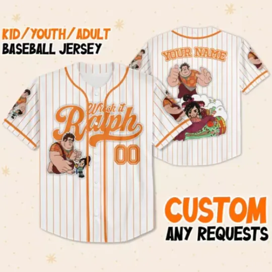 Custom Disney Wreck it Ralph Friendship Simple Stripe, Custom Baseball Jersey