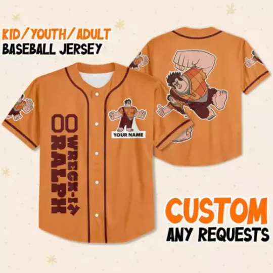 Custom Disney Wreck it Ralph Simple Orange, Custom Baseball Jersey