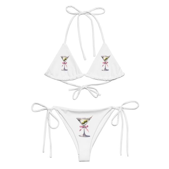 Dirty Martini Pink Ribbon Bow Bachelorette Party String Bikini, Trendy Swimwear, Vacation Cowgirl Boots Bikini