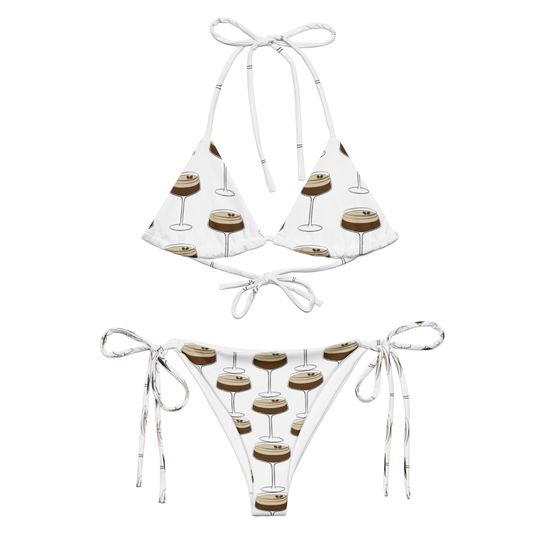 Espresso Martini All Over Print String Bikini, Trendy Swimwear, Vacation Cowgirl Boots Bikini