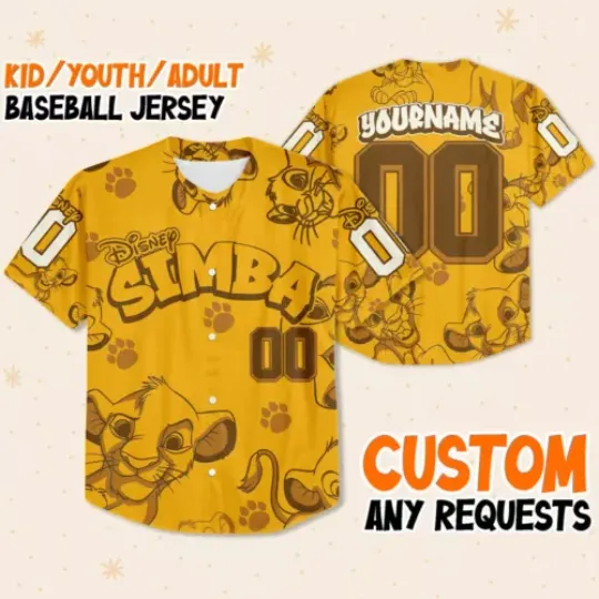 Personalize Simba the Lion King Disney, Custom Disney Baseball Jersey
