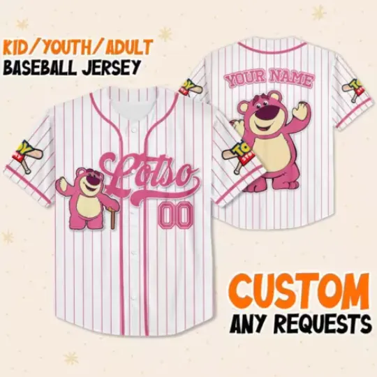 Custom Disney Toy Story Lotso Baseball, Custom Kids Youth Adult Disney Baseball Jersey