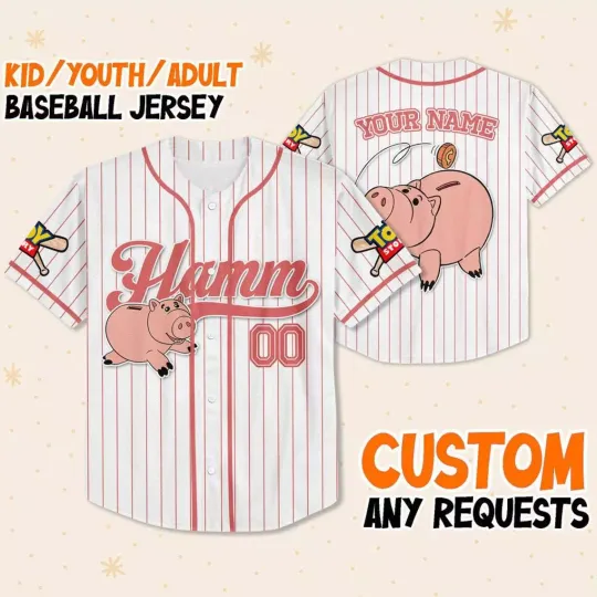 Custom Disney Toy Story Hamm Baseball, Custom Kids Youth Adult Disney Baseball Jersey