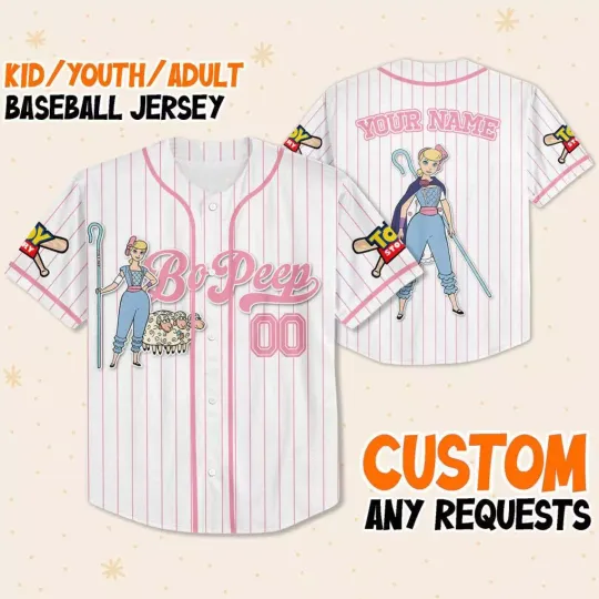 Custom Disney Toy Story Bo Peep Baseball, Custom Name Kids, Youth, Adult Disney Jersey