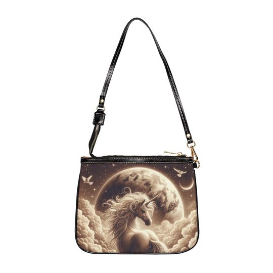 Fantasy unicorn leather bag - moon and clouds fantastic scenery, Woman Handbag,Handmade Bag,Vintage Bag