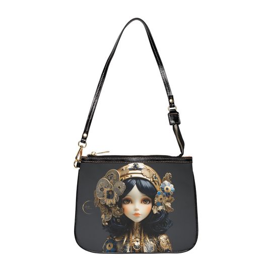 Floret's Petite Shoulder Bag, Girl In Gold And Blue On Dark Background, Fantasy, Romantic, Steampunk Floral