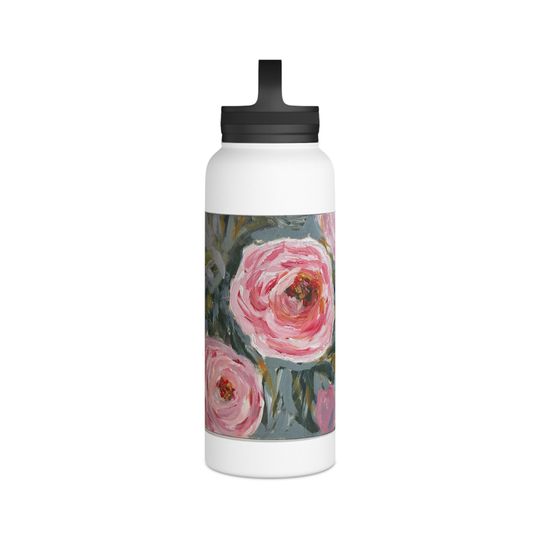 Peonies, Stainless Steel Water Bottle, Handle Lid
