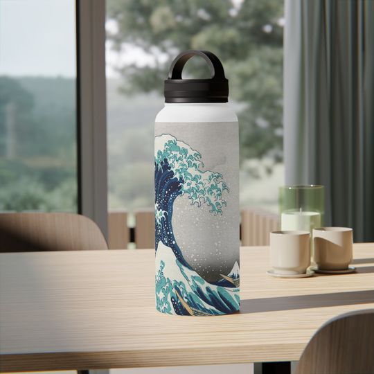 Great Wave Stainless Steel Water Bottle, Handle Lid | Japanese Art Print | 12oz (0.35 l), 18oz (0.53 l), 32oz (0.95l)