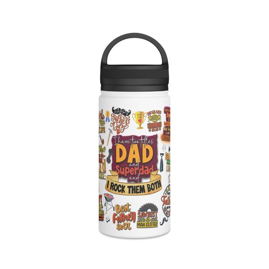Two Titles Dad and Super Dad Stainless Steel Water Bottle, Handle Lid