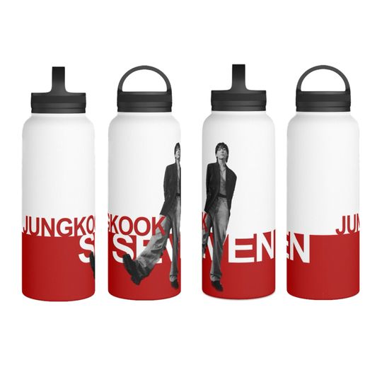 Jungkook Seven Stainless Steel Water Bottle, Handle Lid, 32 oz, 18 oz