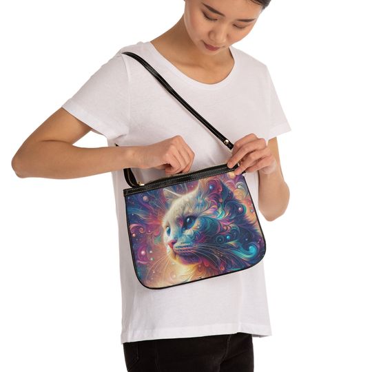 Magical Whimsical Cat Small Shoulder Bag, Matching Fashion Apparel Accessories For Her Gift