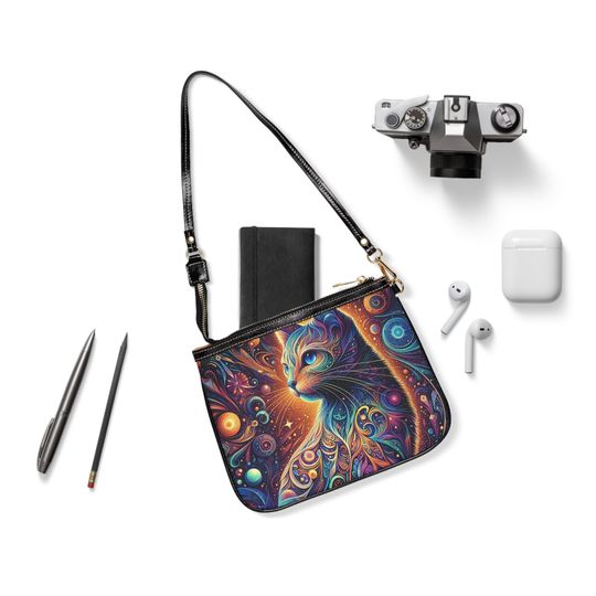 Mystic Whimsical Cat Small Shoulder Bag, Matching Fashion Apparel Accessories For Her Gift