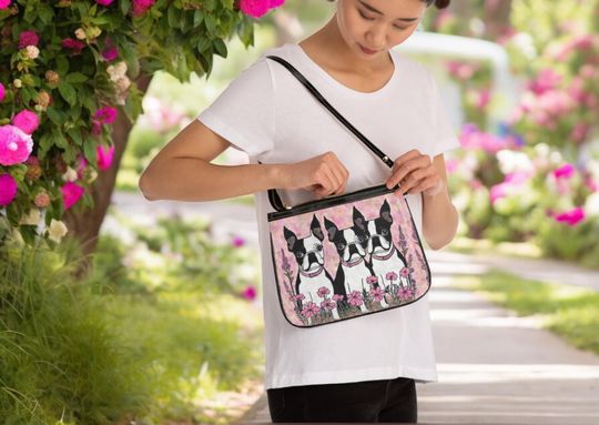 Boston Terrier Artistic Design Women's Artful Small Shoulder Bag, Small Purse Handbag Matching Fashion Apparel Accessories