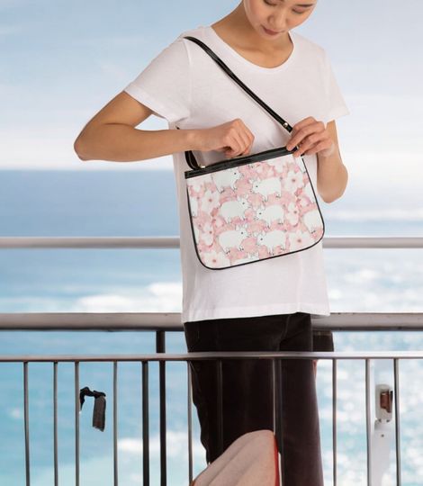 Pastel Pretty Pink Artistic Pig Design Design Small Shoulder Bag, Small Purse Handbag, Matching Fashion Apparel Accessories For Her