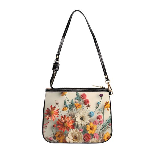 Small Shoulder Bag High Quality Faux Leather with Vintage Style Bright Wildflowers Designer Style Girlfriend Gift for Mom Gift for Her