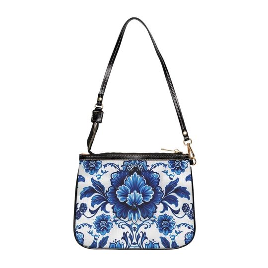Blue and White Flora Small Shoulder Bag, Porcelain Pattern Designer Style Large Bag, Beautiful Pattern Small Shoulder Bag, Gift for Her