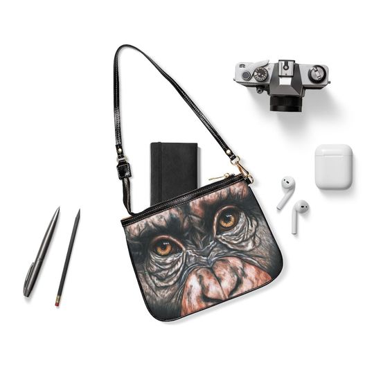 Eyes of the Jungle (Chimpanzee) Small Shoulder Bag, Vintage Shoulder Bag, Gift for Her, Small Shoulder Bag for Women