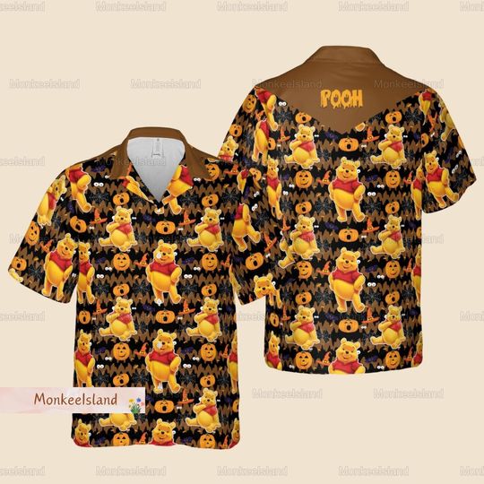 Halloween Winnie The Pooh Hawaii Shirt, Disney Pooh Bear Button Shirt