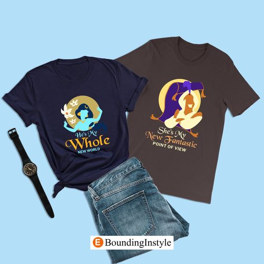Aladdin Couple Shirt, Hes My Whole New World, Princess Jasmine T-Shirts, Disney His Her Vacation Shirts, Valentine Honeymoon Matching Tee