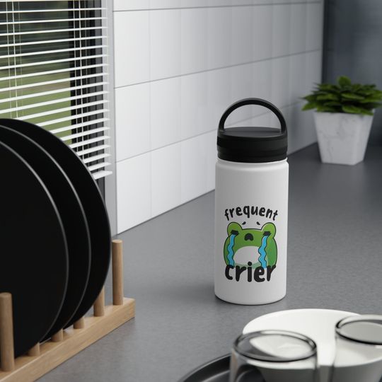 Frequent Crier Stainless Steel Water Bottle, Handle Lid
