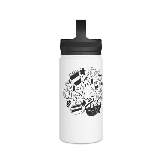 Halloween line art Stainless Steel Water Bottle, Handle Lid