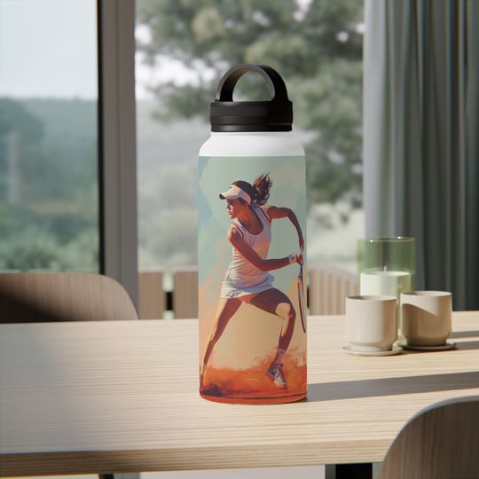 Roland Garros Tennis Athlete Stainless Steel Water Bottle with Handle Lid - Perfect Gift for Sports Enthusiasts