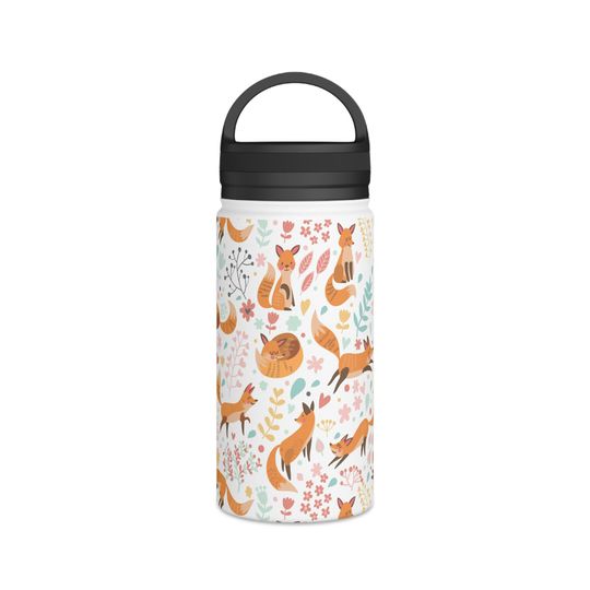 Fox Stainless Steel Water Bottle, Handle Lid, Matching Backpack and Eco Paper Lunch Bag, Fox Lover Gift