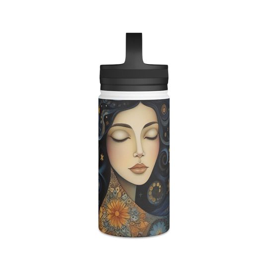 Stainless Steel Water Bottle, Handle Lid| Woman meditating | Spa | Meditation | Zen