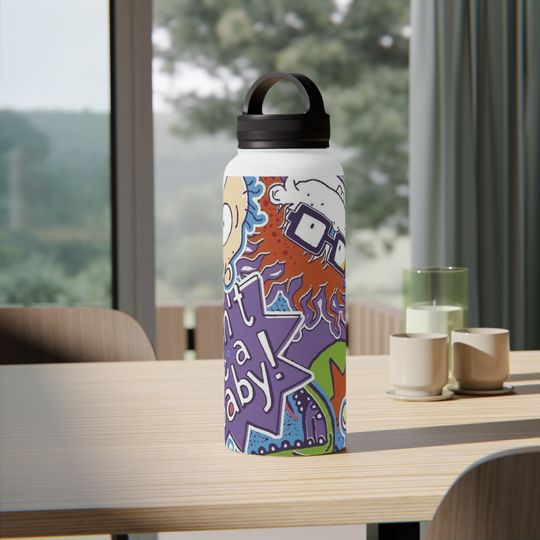 Rug Rats Water Bottle, Cute Cartoon Water Bottle,Kids Water Bottle,80s Inspired, Hydration for Kids,Fun Drinkware,Stainless Steel,Handle Lid