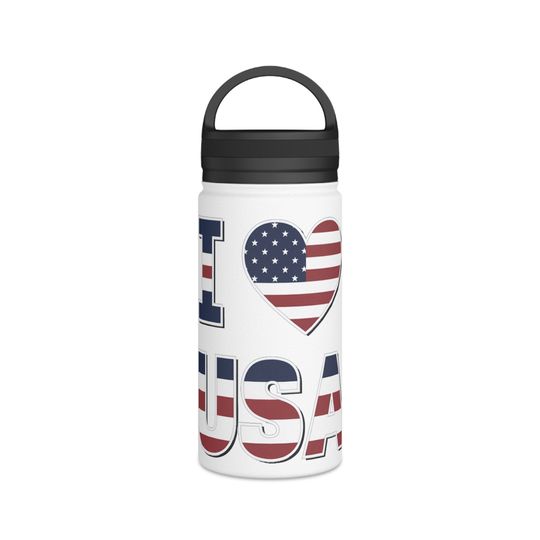 I Heart USA 4th of July Stainless Steel Water Bottle with Handle Lid - Patriotic Eco-Friendly Drinkware
