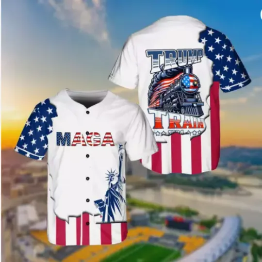 Trump Train 2024 Patriotic America Baseball Jersey Shirt