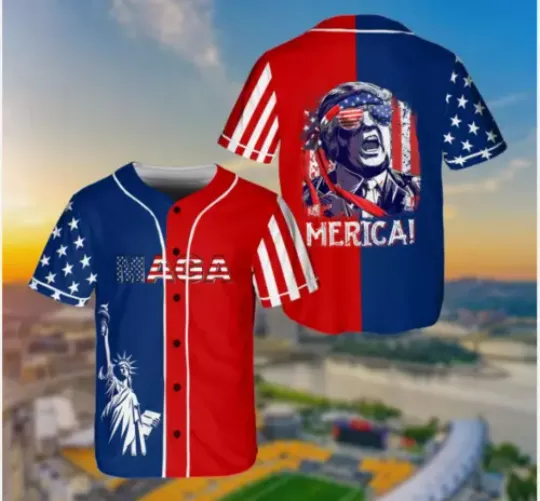 Trump Sunglasses Merica Patriotic Independence Day Baseball Jersey Shirt