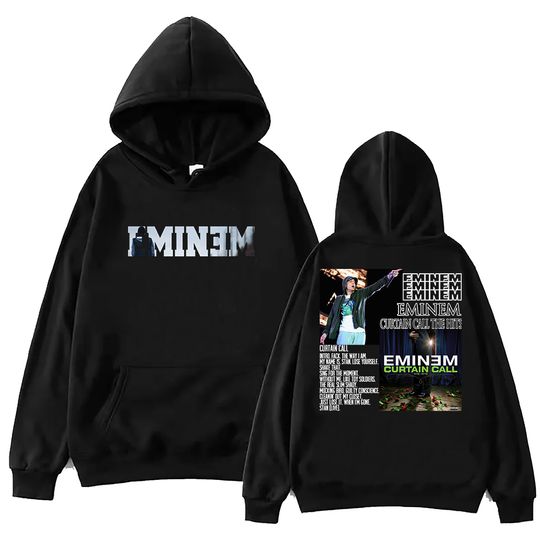 Eminem Curtain Call The Hits Hoodie, Unisex Harajuku Pullover Tops Long Sleeve Hoodies,  Muisc Tour Fans Gift