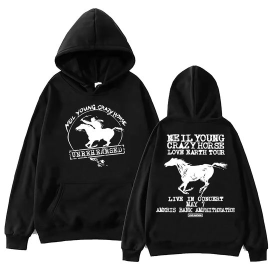 Neil-young Crazy Horse 2024 Tour Hoodie, Man Woman Harajuku Pullover Tops Long Sleeve Hoodies,  Muisc Tour Fans Gift Tops
