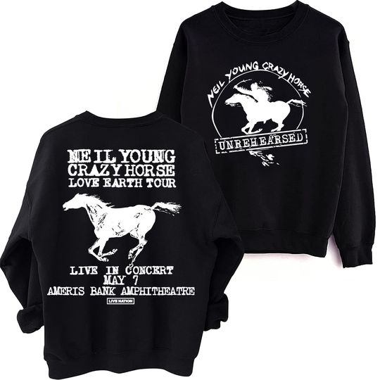 Neil-young Crazy Horse 2024 Tour Sweatshirt, Oversized Harajuku Round Neck Long Sleeve Sweatshirts, Music Tour Fans Gift Tops