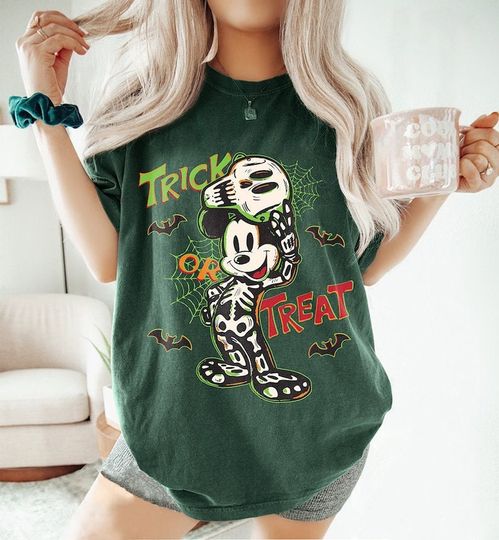 Retro Mickey Halloween Trick Or Treat Shirt, Mickey Skeleton  Shirt, Disney Halloween Shirt