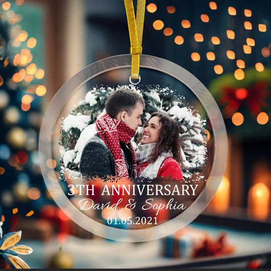 Custom Wedding Anniversary Glass Ornament , Valentines Day Gift for Her, First 3th 5th 10th 20th Year Anniversary Ornament, Girlfriend Gift