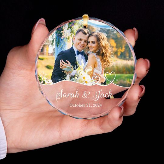 Couples Photo GLASS Ornament  Wedding Christmas Gift  Anniversary Gift for Christmas  Married GLASS Ornament