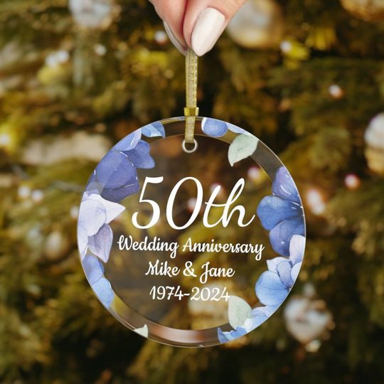 Clear Glass Christmas Ornament | Personalized 50th Wedding Anniversary Gift | Custom Names and Dates