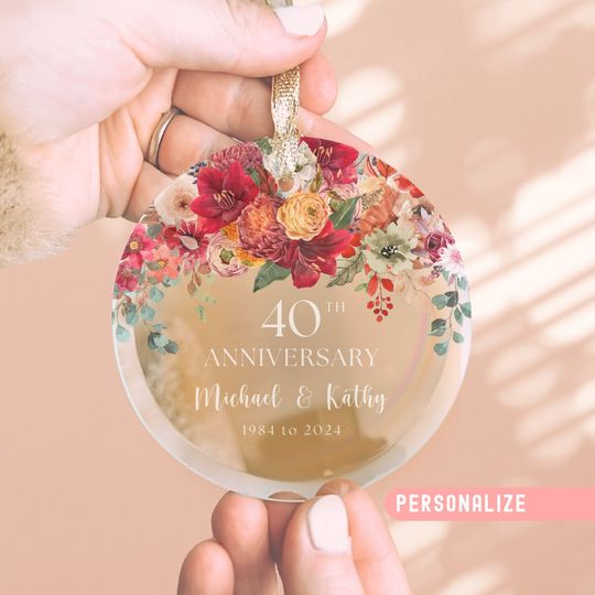 40th Wedding Anniversary Gift for Parents Couple Gift for Her Husband Gift Wife Custom 40 Year Anniversary Ornament Glass Christmas Keepsake