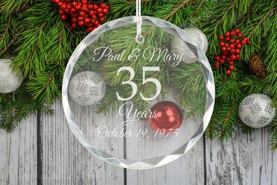 35th Anniversary - Personalized Crystal Holiday Ornament - Christmas Tree Decoration - Husband Gift - Anniversary Gift - Gift for Parents