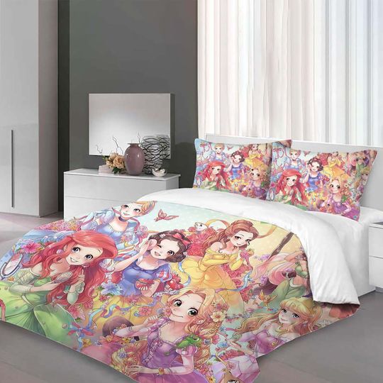 Custom Christmas Disney Princess Three-Piece Bedding Set, Bedroom Decor, Gifts for Friends