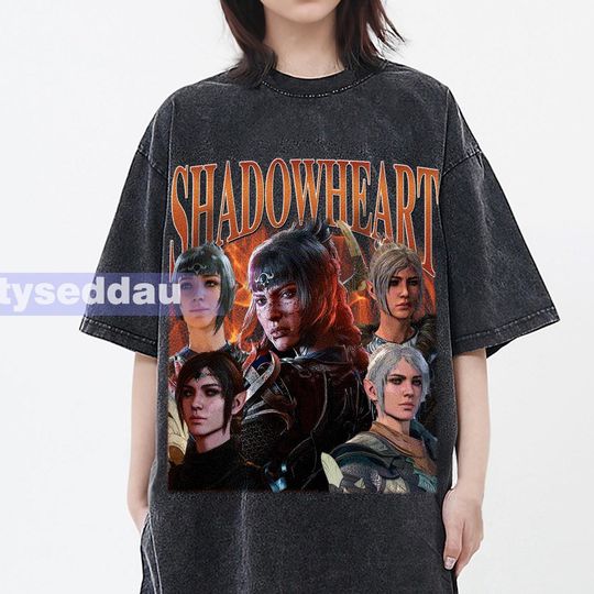 Shadowheart Vintage Washed T-Shirt, Shadowheart Homage Graphic Unisex Short Sleeve, Bootleg Retro 90's Fans Gift