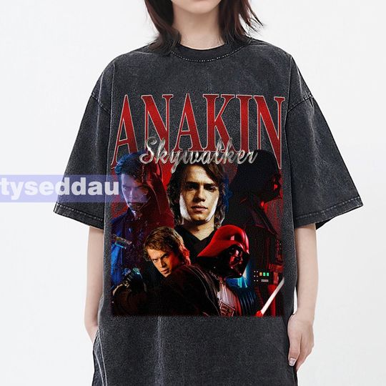 Anakin Skywalker Vintage Washed T-Shirt, Anakin Skywalker Homage Graphic Unisex Short Sleeve, Bootleg Retro 90's Fans Gift