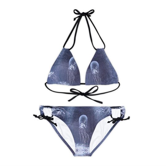 Black/White Jelly Fish Spray Paint Artwork (AOP) 2-Piece Strappy Bikini Set Summer Vibes Beach Swim Wear Attire 5 Sizes 2 Color Variations